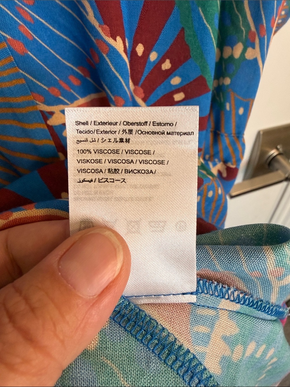 Anthropologie Teal Maxi Dress/ Beach Cover-up. Pink, Green & Gold Shell Print - Picture 7 of 8